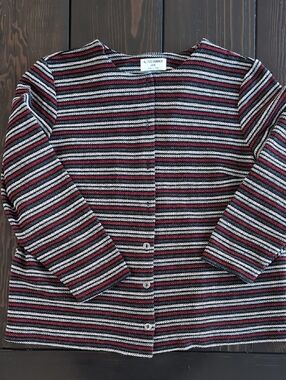 Alfred Dunner Black White and Red Striped Knit Cardigan
